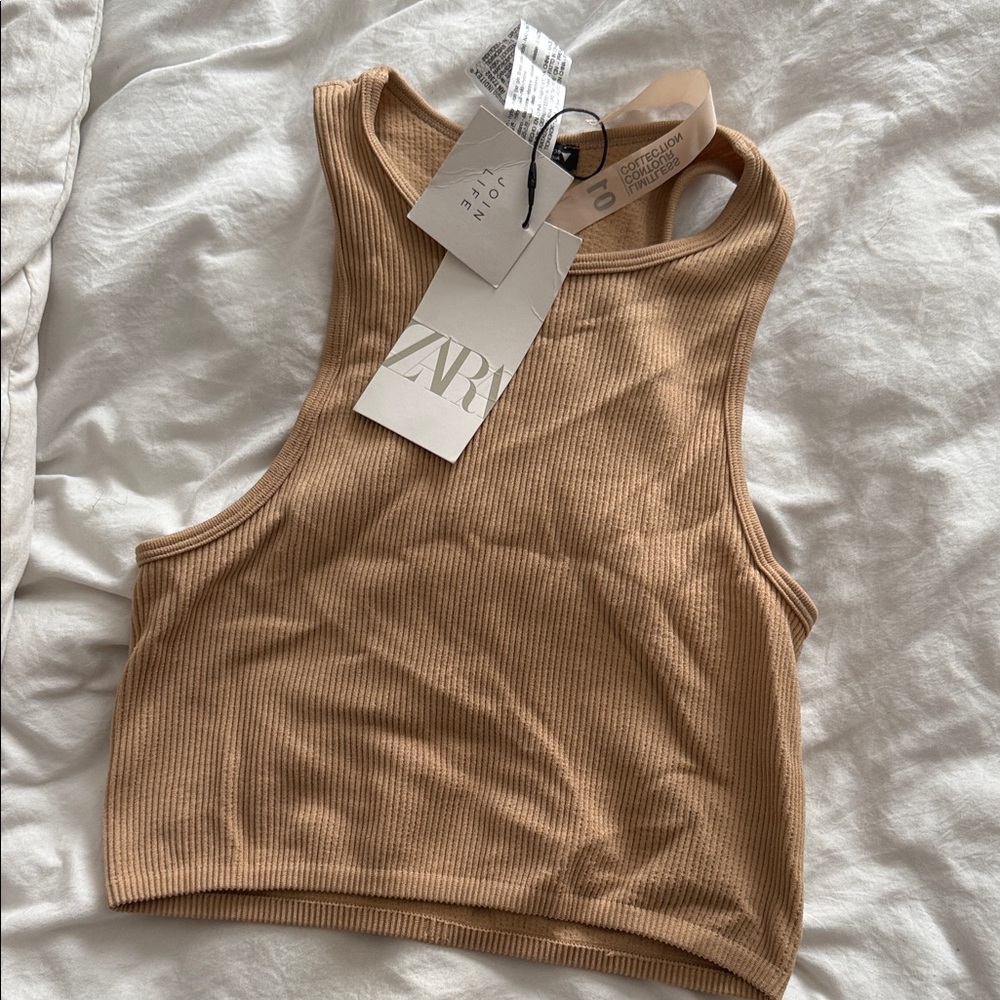 Zara Camel Ribbed Tank Top